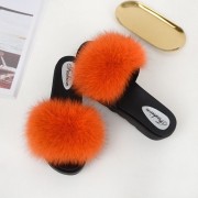 Womens Fluffy Multicolor Slides Real Fox Fur Slippers Mid-Heels Pumps