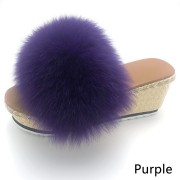 Womens Fluffy Multicolor Slides Real Fox Fur Slippers High Heels Pumps