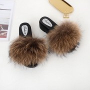 Womens Fluffy Multicolor Slides Real Fox Fur Slippers Mid-Heels Pumps