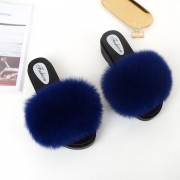 Womens Fluffy Multicolor Slides Real Fox Fur Slippers Mid-Heels Pumps