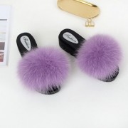 Womens Fluffy Multicolor Slides Real Fox Fur Slippers Mid-Heels Pumps