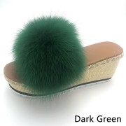 Womens Fluffy Multicolor Slides Real Fox Fur Slippers High Heels Pumps