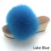 Womens Fluffy Multicolor Slides Real Fox Fur Slippers High Heels Pumps