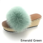 Womens Fluffy Multicolor Slides Real Fox Fur Slippers High Heels Pumps