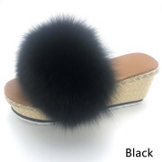 Womens Fluffy Multicolor Slides Real Fox Fur Slippers High Heels Pumps