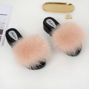 Womens Fluffy Multicolor Slides Real Fox Fur Slippers Mid-Heels Pumps