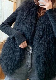 Thick Warm Mongolia Sheep Fur V neck Sexy Vest Oversize Winter Fur Coat