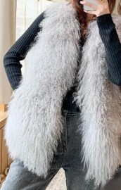 Thick Warm Mongolia Sheep Fur V neck Sexy Vest Oversize Winter Fur Coat