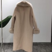 Natural Fox Fur Collar Cashmere Wool Blends Long Coat