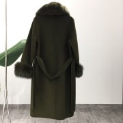 Natural Fox Fur Collar Cashmere Wool Blends Long Coat