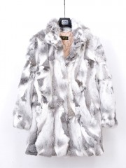 Plus Size Real Whole Skin Genuine Rabbit Fur Coat