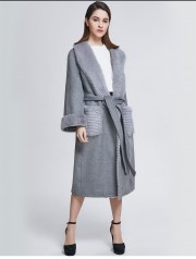 Lady Wool Overcoat Mink Fur Coat