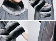 Fashion Wool Coat Decorated with Real Rabbit Fur