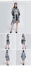 Fashion Wool Coat Decorated with Real Rabbit Fur