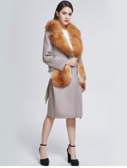 Real Wool Overcoat Decorated with Fox Fur