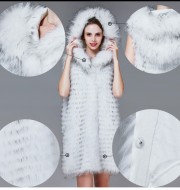 White Raccoon Fur Vest with Hood Womens Vest with Fur Hood