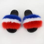 Women Colorful Slides Fluffy Slides Real Fox Fur Slippers Flag Pattern