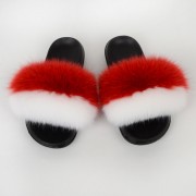 Women Colorful Slides Fluffy Slides Real Fox Fur Slippers Flag Pattern