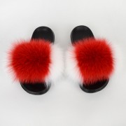 Women Colorful Slides Fluffy Slides Real Fox Fur Slippers Flag Pattern