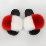 Women Colorful Slides Fluffy Slides Real Fox Fur Slippers Flag Pattern