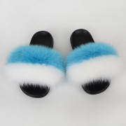 Flag Pattern Slides Women Fluffy Slides Real Fox Fur Slippers