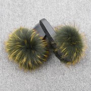 Womens Real Raccoon Fur Slides Extra Fluffy Slippers Furry Slides Multicolor