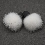 Womens Real Raccoon Fur Slides Extra Fluffy Slippers Furry Slides Multicolor