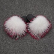 Womens Real Raccoon Fur Slides Extra Fluffy Slippers Furry Slides Multicolor