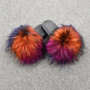 Womens Real Raccoon Fur Slides Extra Fluffy Slippers Furry Slides Multicolor