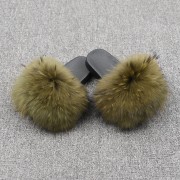 Womens Real Raccoon Fur Slides Extra Fluffy Slippers Furry Slides Multicolor