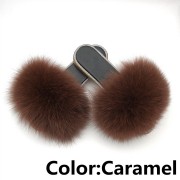 Glitter Black Sole Fox Fur slides Raccoon Fur Slippers Women