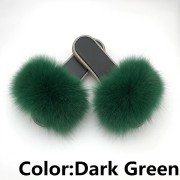 Glitter Black Sole Fox Fur slides Raccoon Fur Slippers Women