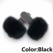 Glitter Black Sole Fox Fur slides Raccoon Fur Slippers Women