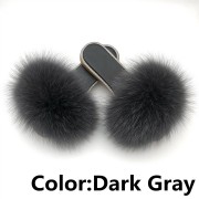 Glitter Black Sole Fox Fur slides Raccoon Fur Slippers Women