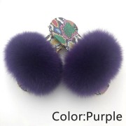 Dazzle Color Sole Fox Raccoon Fur Slides Fluffy Slippers
