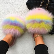Multicolor Fur Slides Womens Fox Fur Slippers