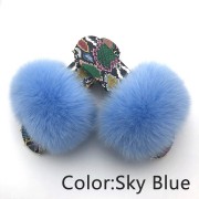 Dazzle Color Sole Fox Raccoon Fur Slides Fluffy Slippers